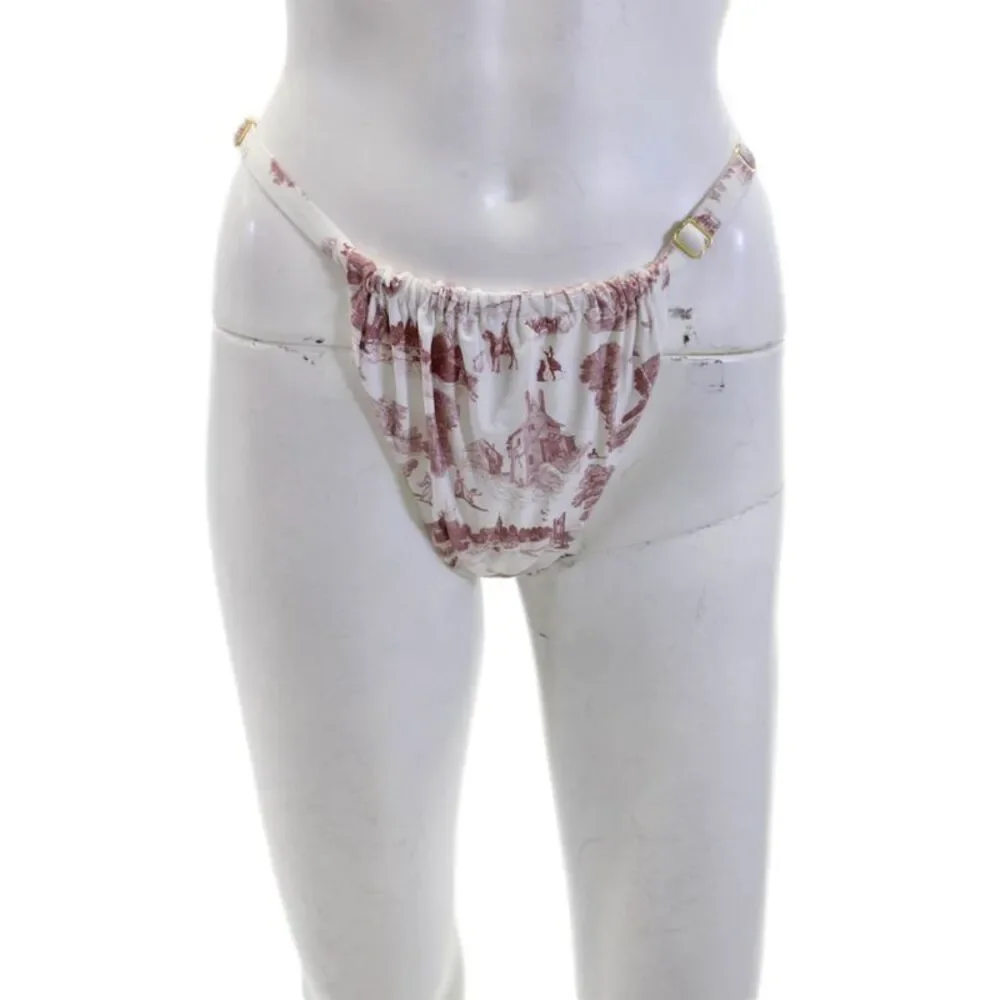 We Wore What Womens Printed Adjustable Ruched Swim Bikini Bottom White Red Sz L